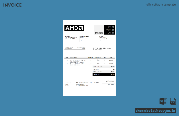 Beispiel für eine AMD-Rechnung in den USA (Vorschau)